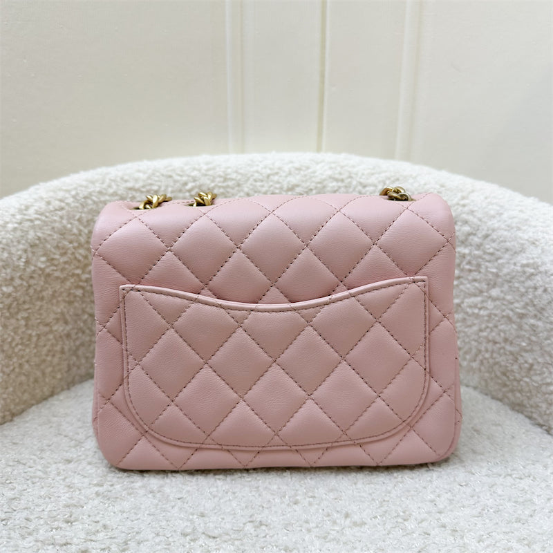 Chanel Camellia Crush Adjustable Chain Mini Square Flap In 23S Sakura Pink Stiff Lambskin And Aghw (model: AS4040) Bag
