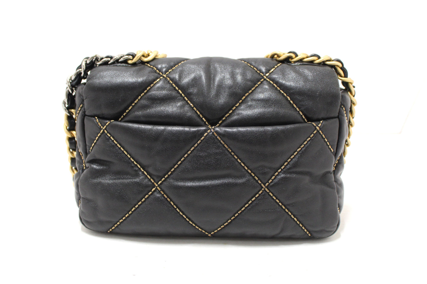 Limited Edition Chanel 19 Medium Black Quilted Lambskin Leather Shoulder Crossbody Bag