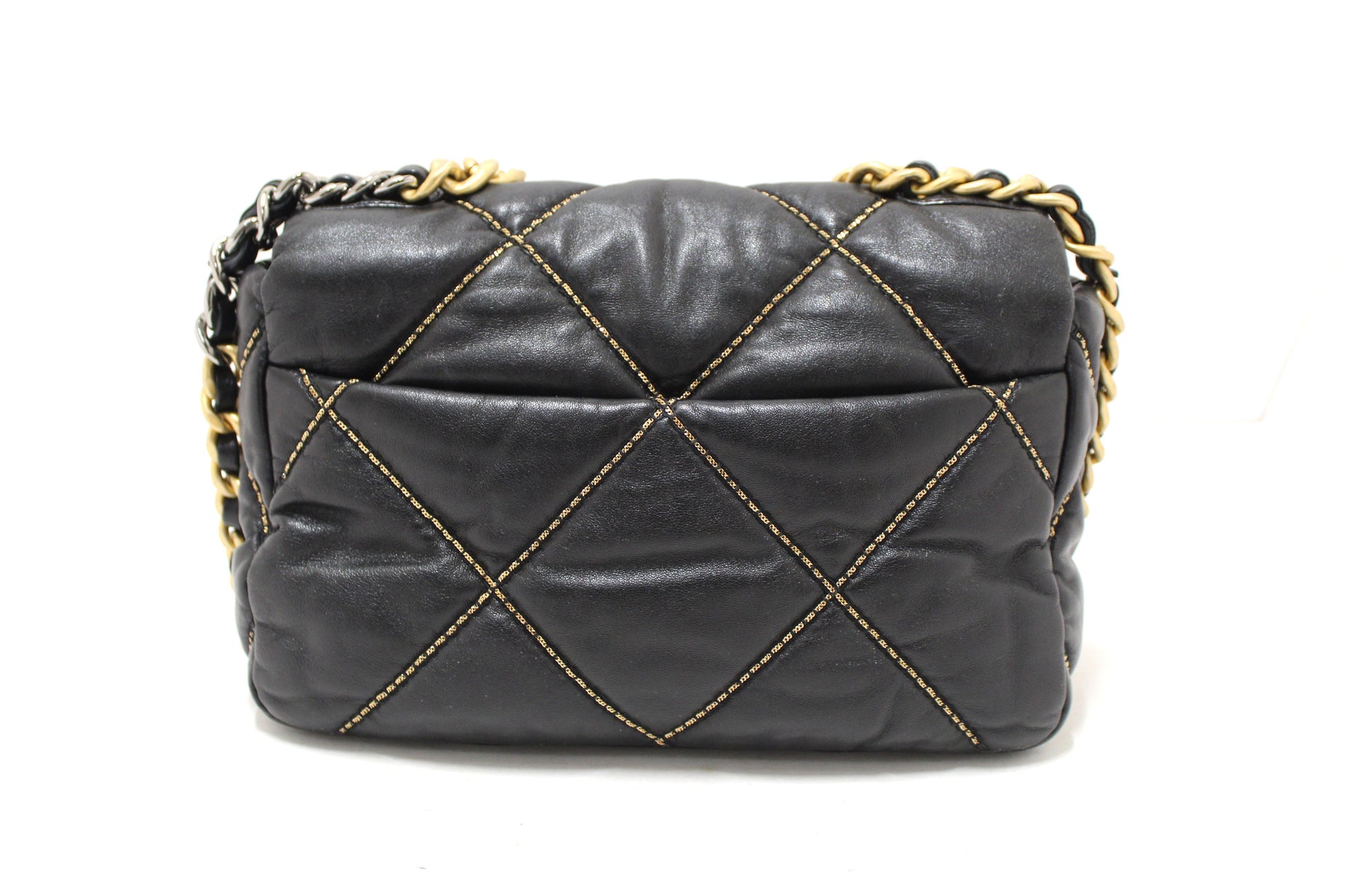 Limited Edition Chanel 19 Medium Black Quilted Lambskin Leather Shoulder Crossbody Bag