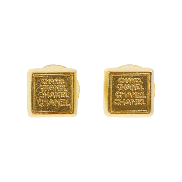 Chanel 1999 Made Square Logo Pierced Earrings