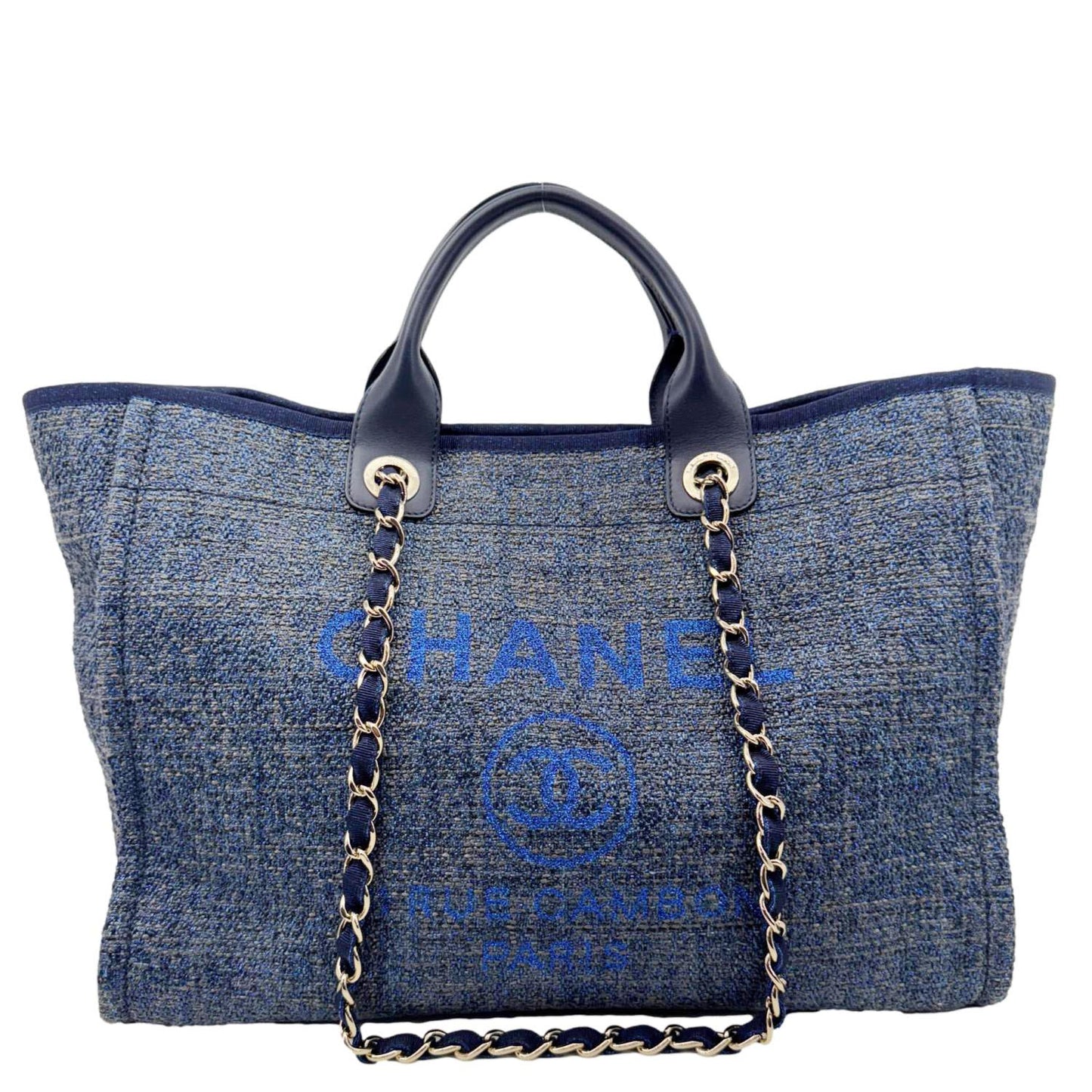 Chanel Deauville Tweed Shopping Blue Travel Bag