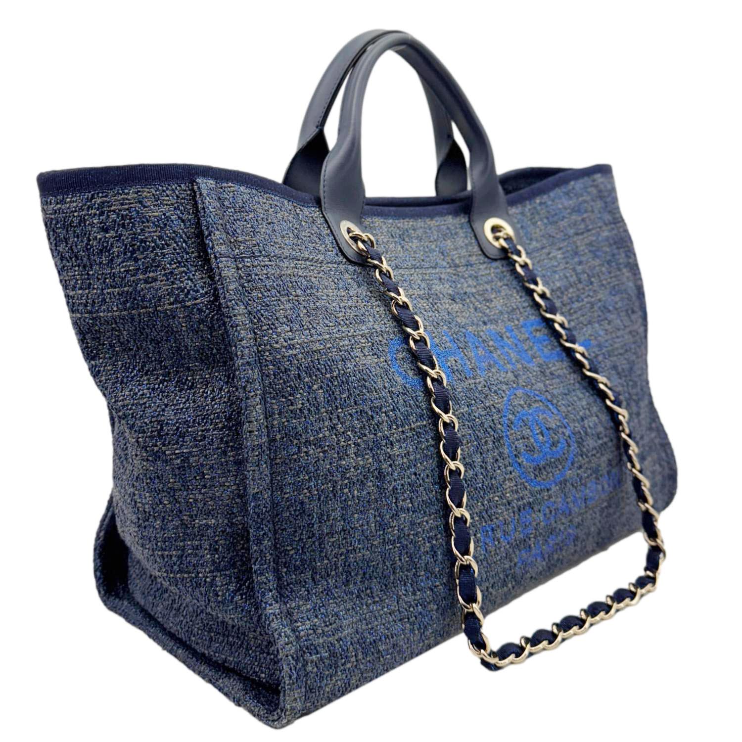 Chanel Deauville Tweed Shopping Blue Travel Bag