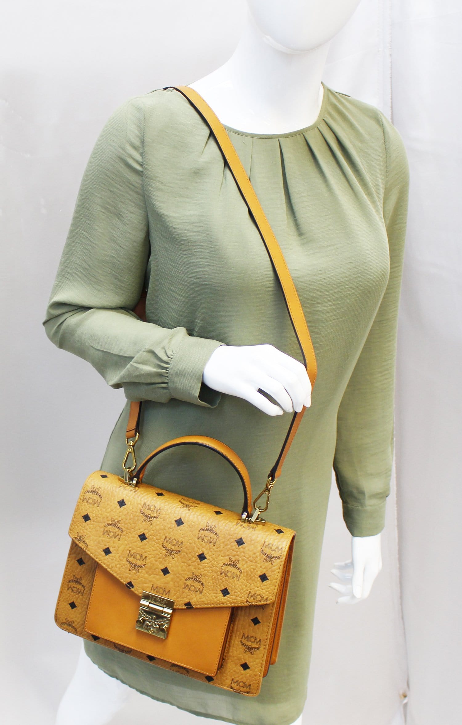 MCM Classic Satchel Bag Canvas Brown Shoulder Bag