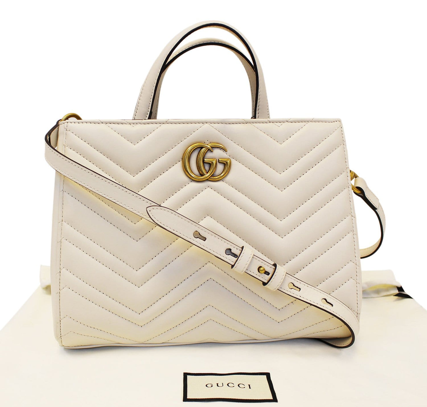 Gucci Marmont Matelassé Top Handle Tote Bag White Small