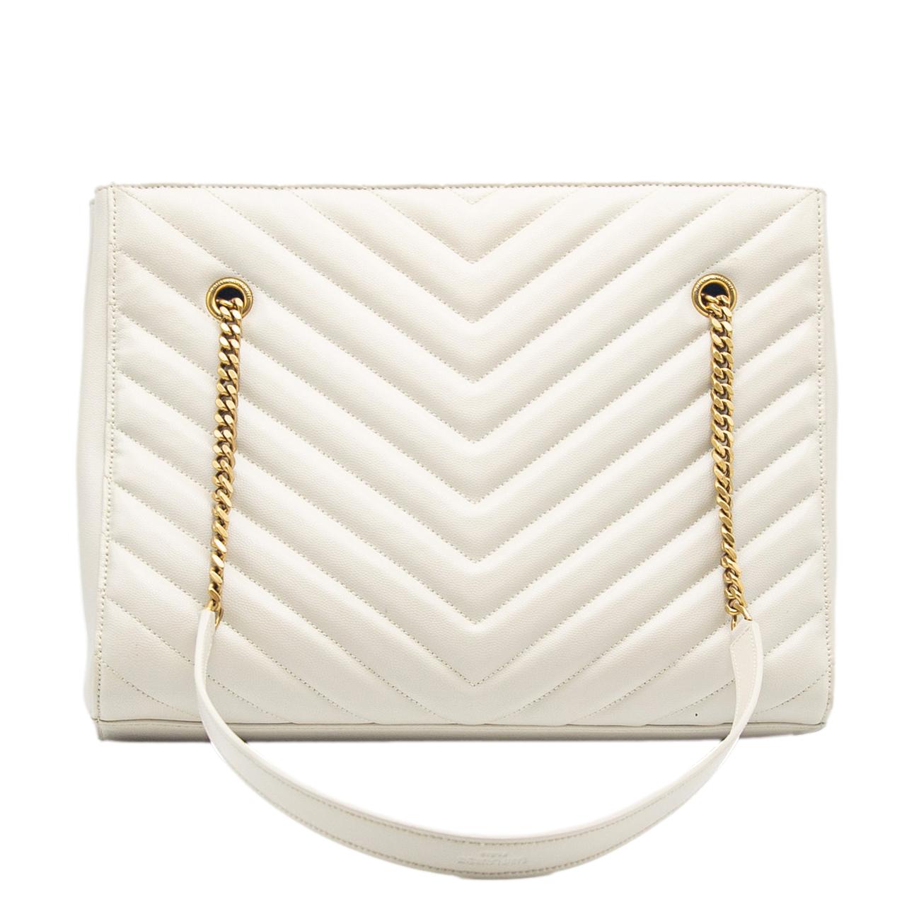 YSL Saint Laurent Saint Tribeca Grain De Poudre Shoulder Bag Leather White