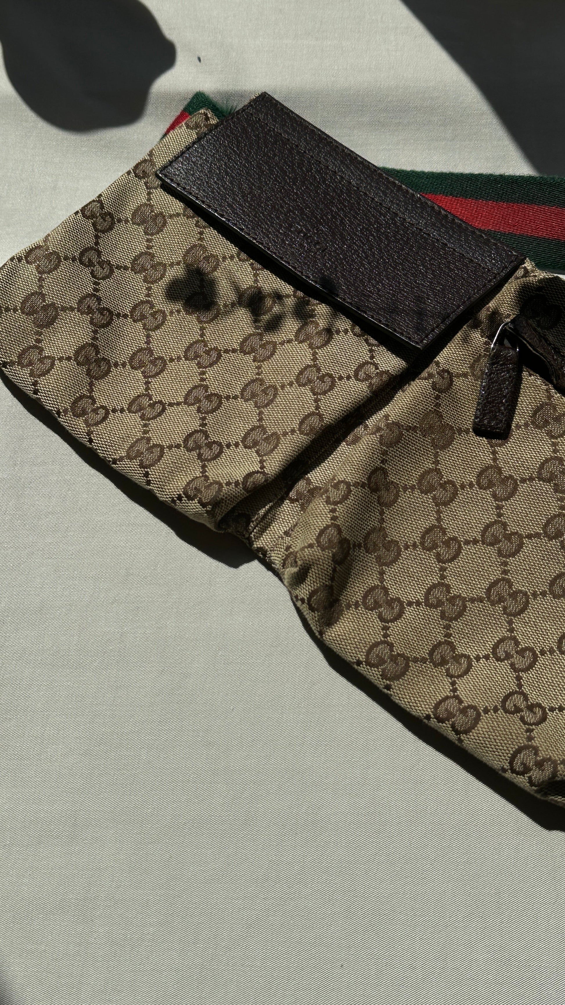 GUCCI GG Double Pocket Belt Bag Canvas Web