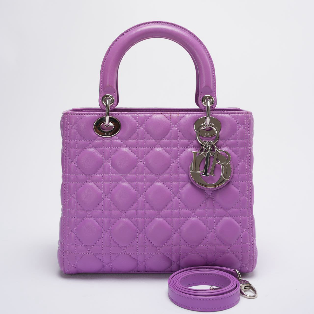 Dior Handbag Lilac Lady Bag in Cannage with Hardware Leather Lambskin Silver