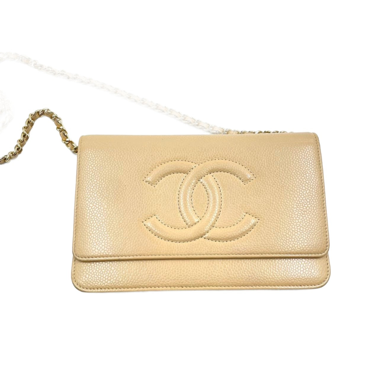 Chanel on WOC Double CC Caviar Red Beige Leather Wallet Case