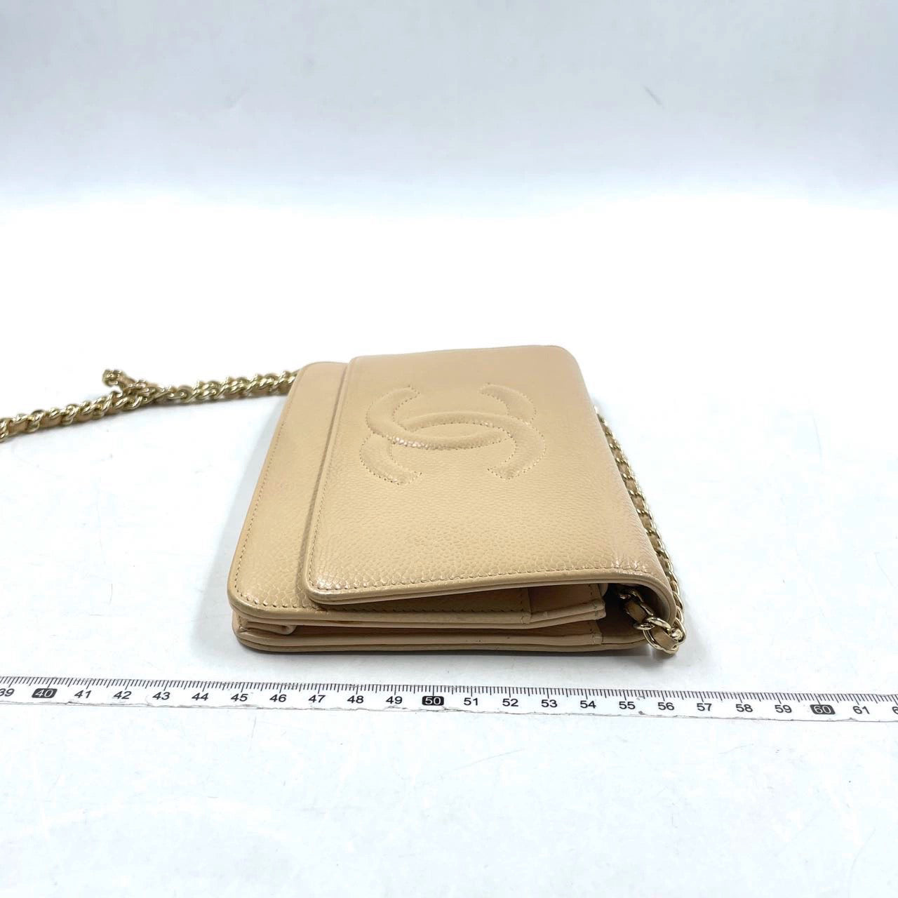 Chanel on WOC Double CC Caviar Red Beige Leather Wallet Case