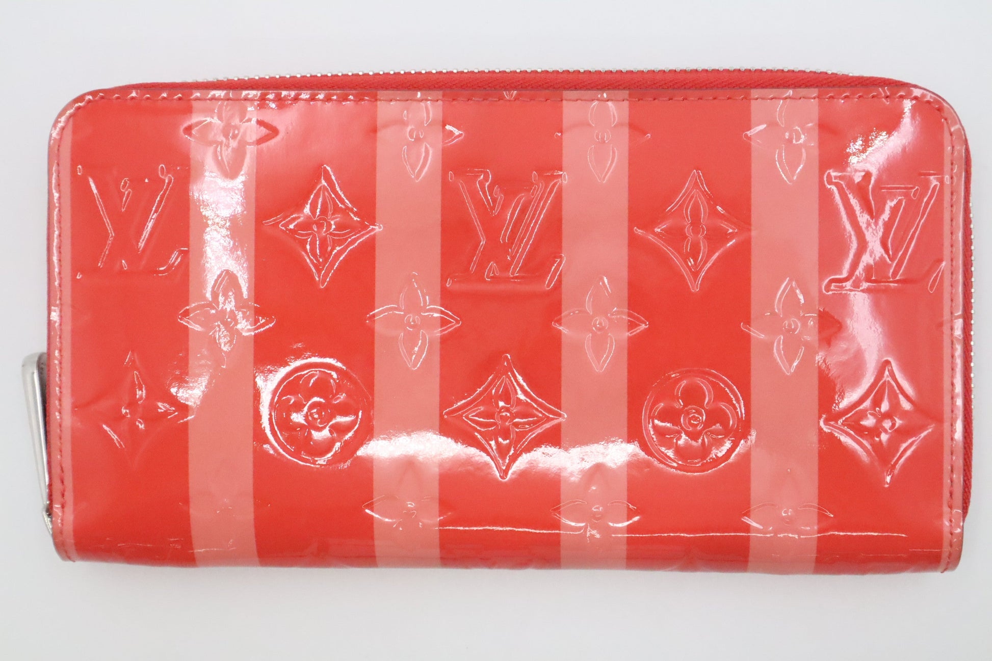 Louis Vuitton Long Zippy Poppy Rayures Vernis Leather Wallet Case