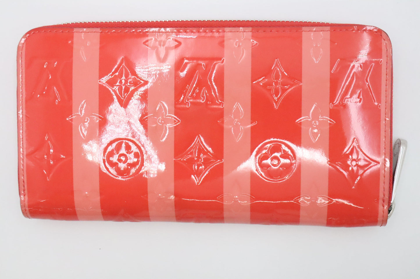 Louis Vuitton Long Zippy Poppy Rayures Vernis Leather Wallet Case