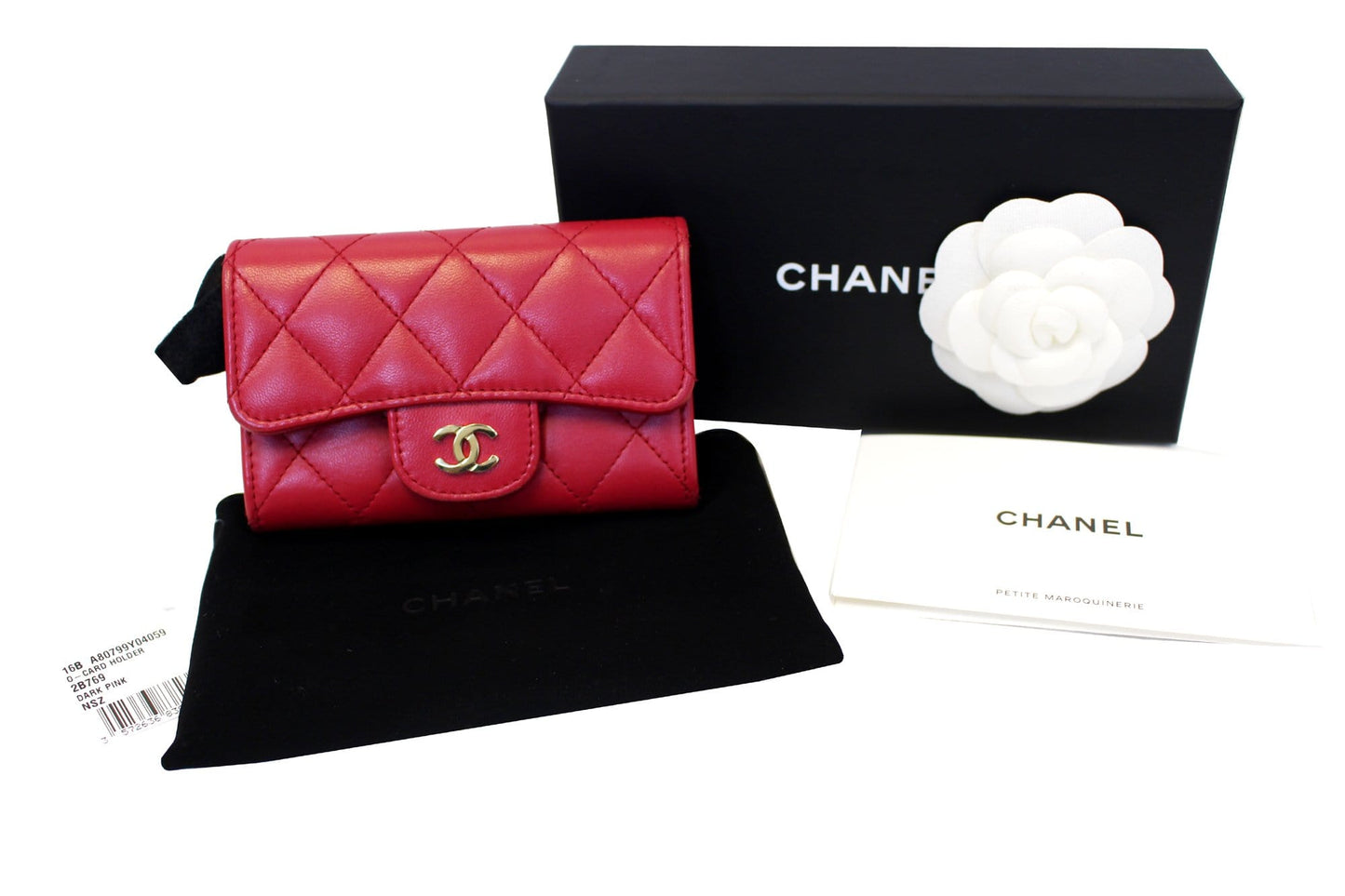 Chanel Dark Classic Flap Card Holder Pink Wallet Case