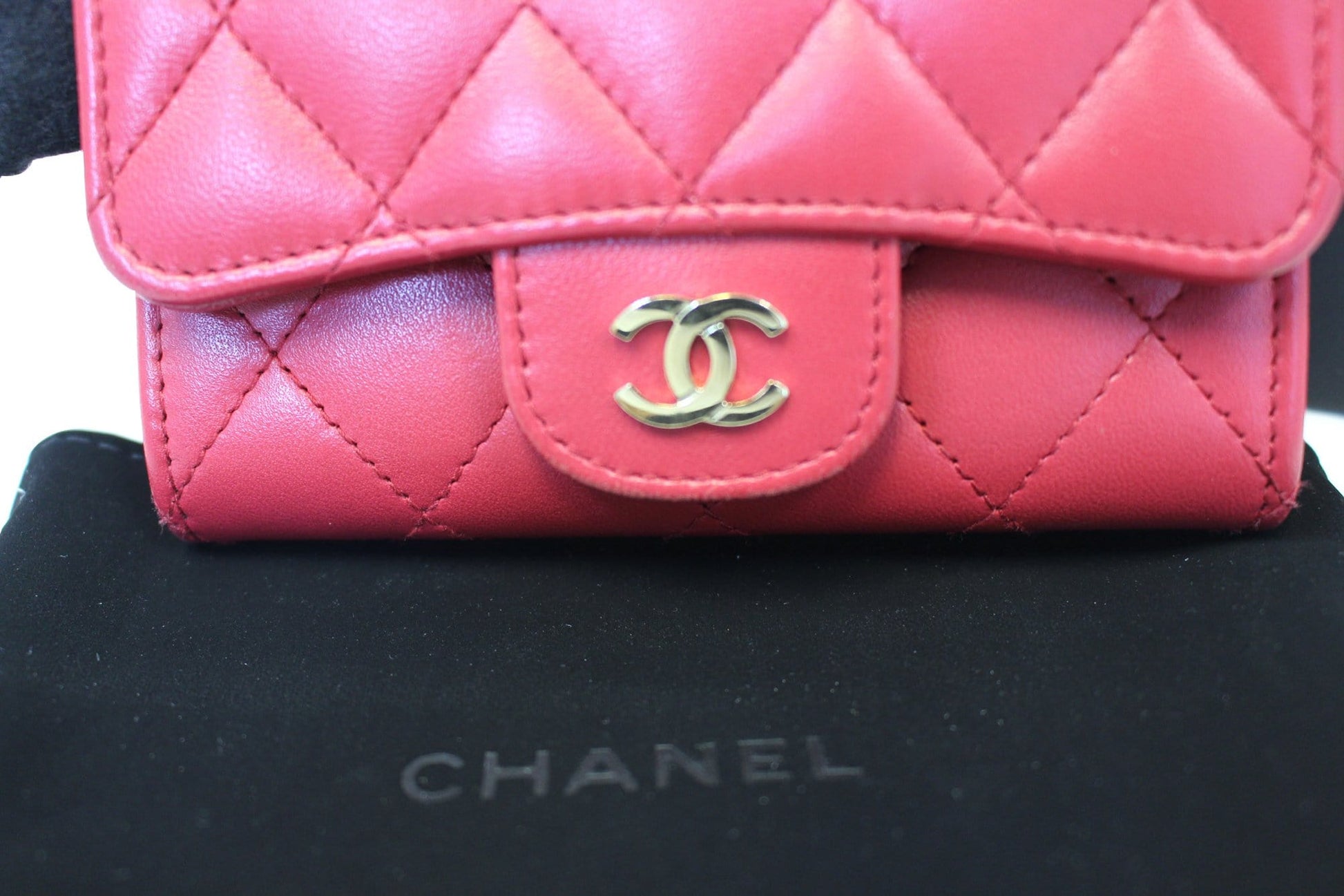 Chanel Dark Classic Flap Card Holder Pink Wallet Case