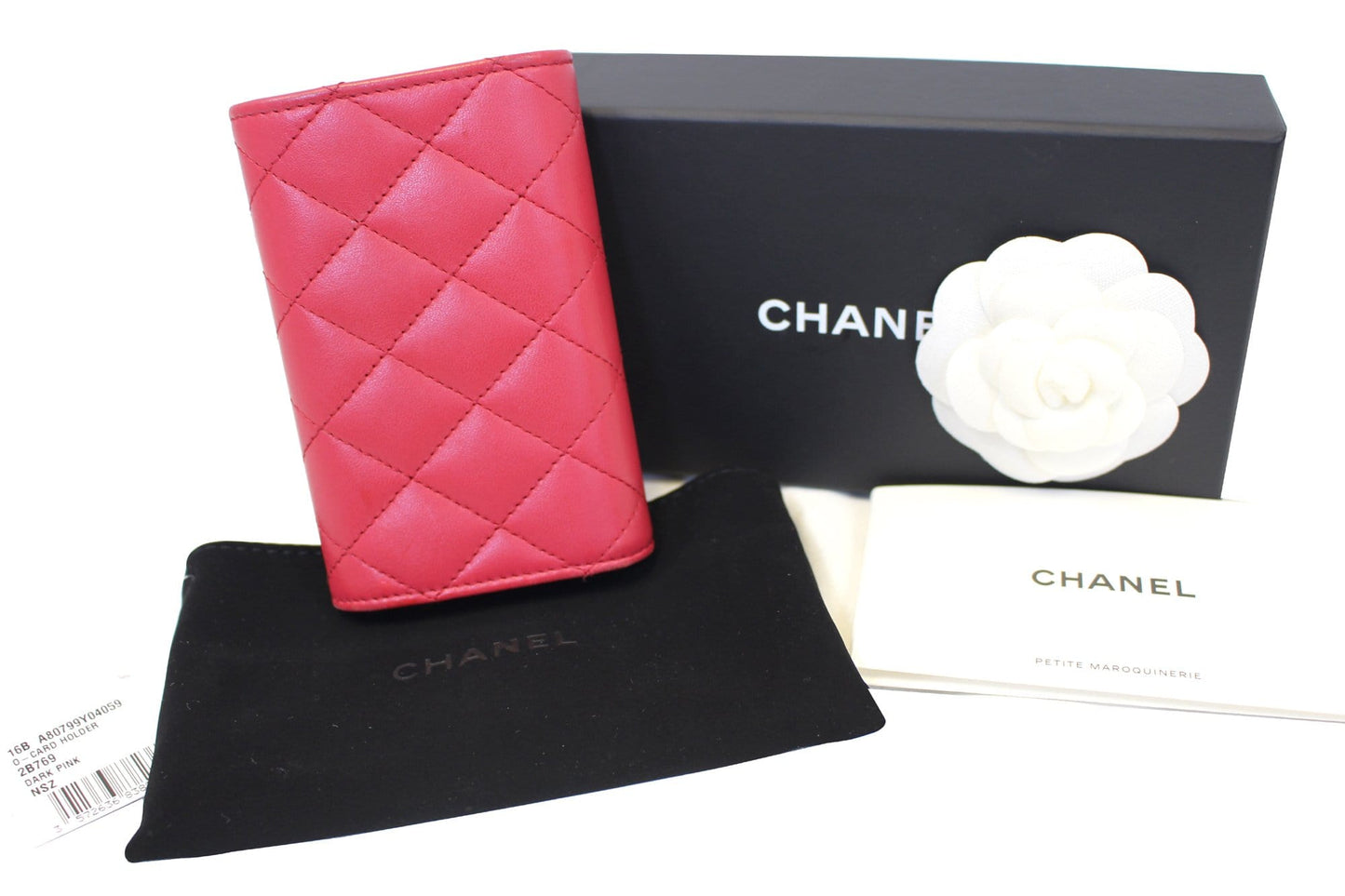 Chanel Dark Classic Flap Card Holder Pink Wallet Case