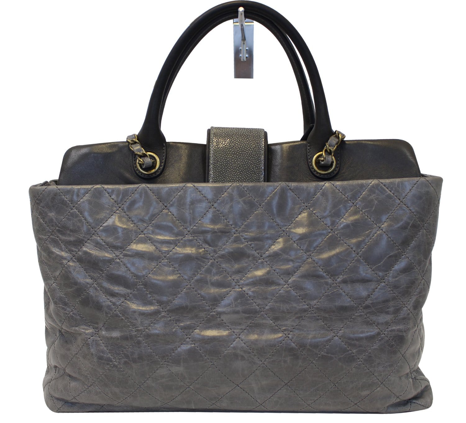 Chanel Grey Stingray Bindi Cc Shopper Tote Bag Leather Quilted