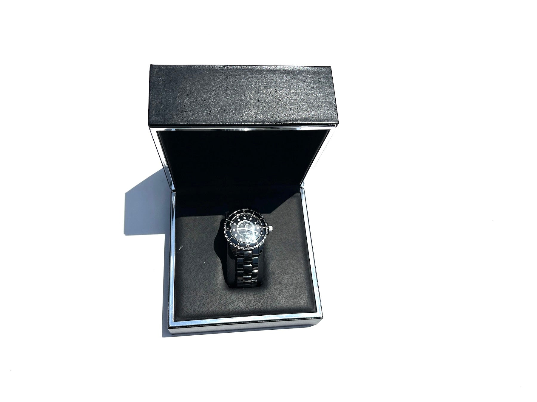 Chanel J12 38Mm Black Ceramic Diamond Automatic Watch Bag