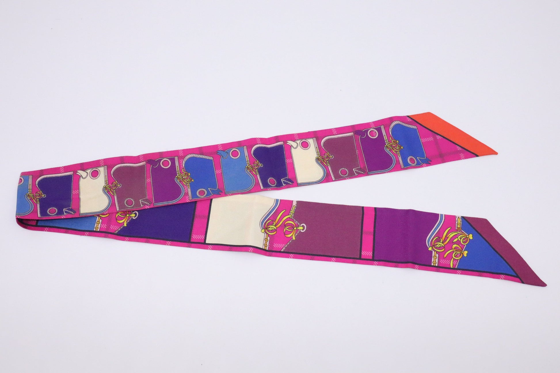 Hermes "Camails" Twilly In Fuchsia Silk Handbag Travel Bag
