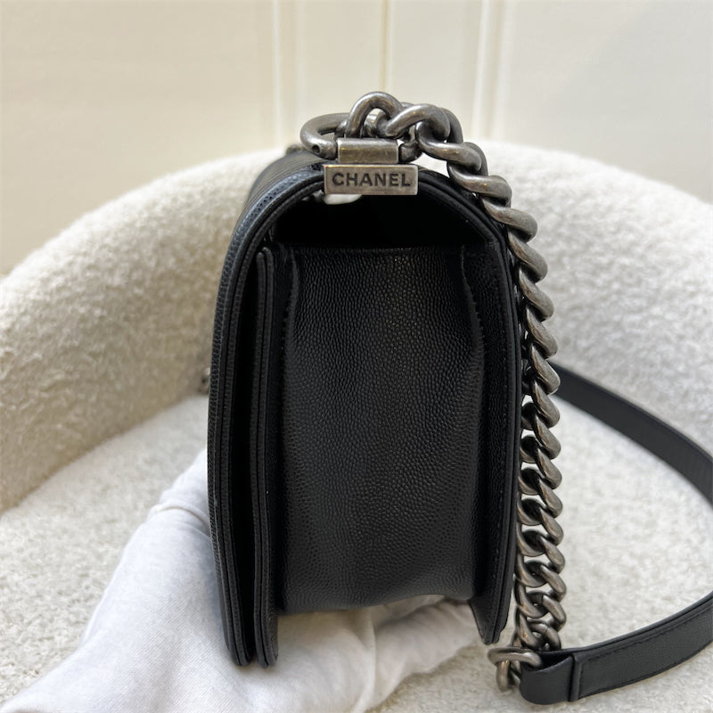 Chanel Medium 25cm Boy Flap in Black Caviar and RHW