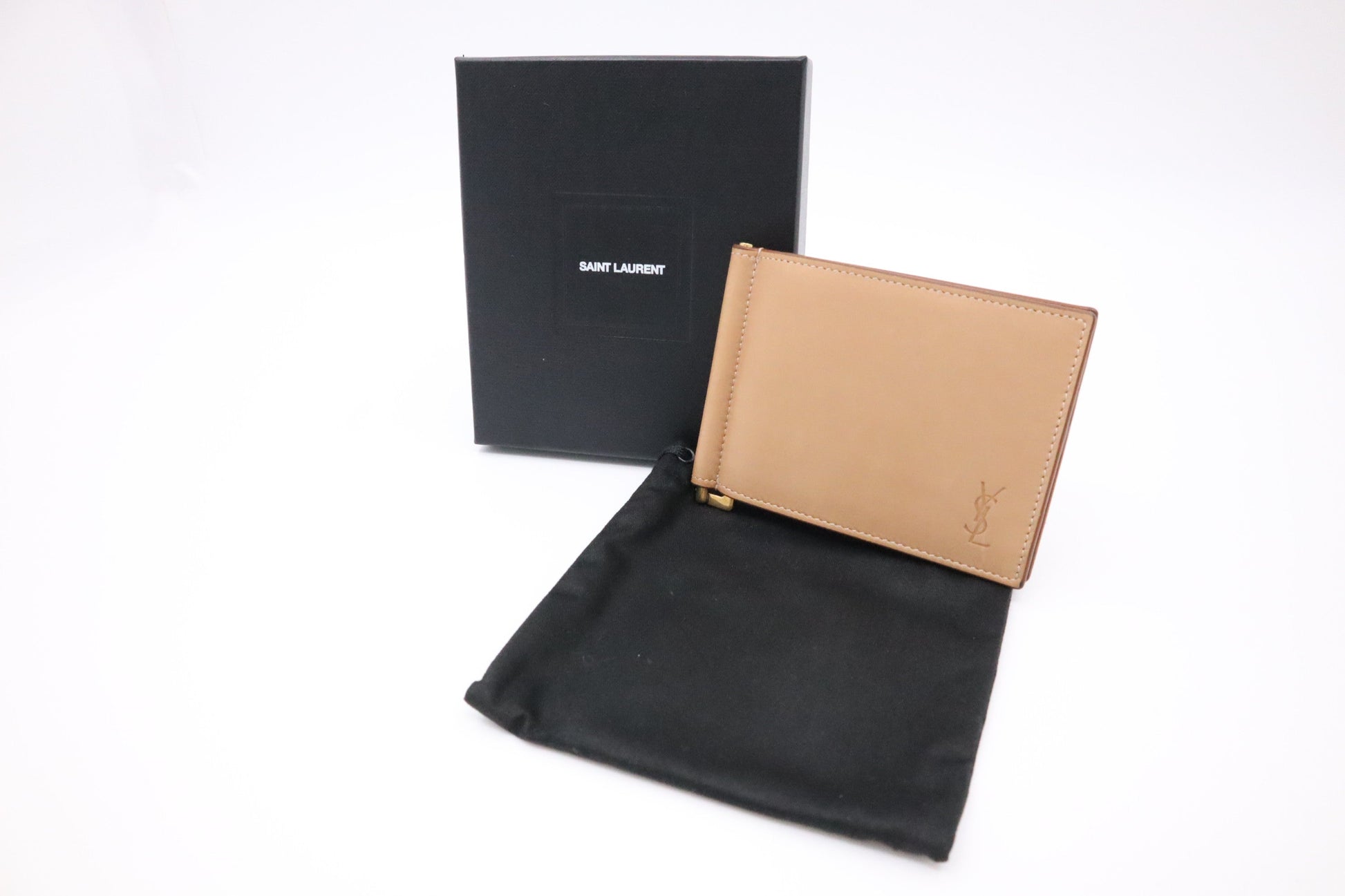YSL Saint Laurent Bifold Wallet In Travel Bag Leather Tan
