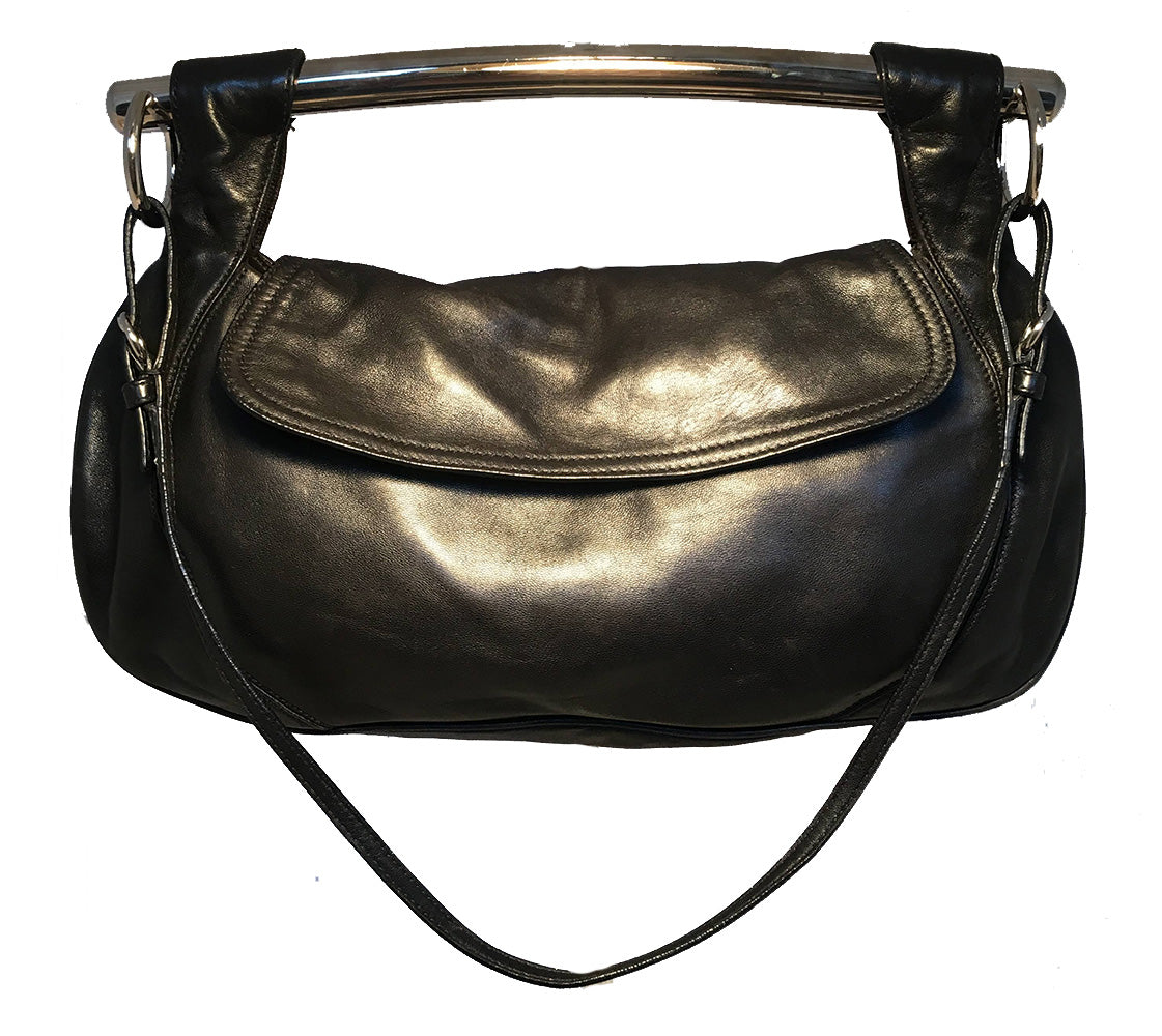 Prada Bar Convertible Handbag Leather Black Top Handle Travel Bag