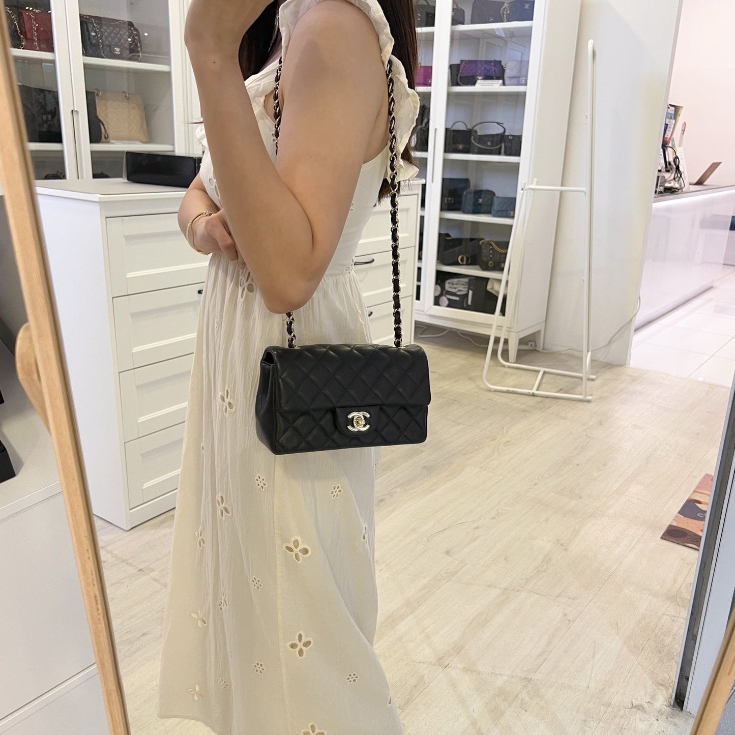 Chanel Classic Mini Rectangle Flap in Black Lambskin and Lghw ( ) Handbag