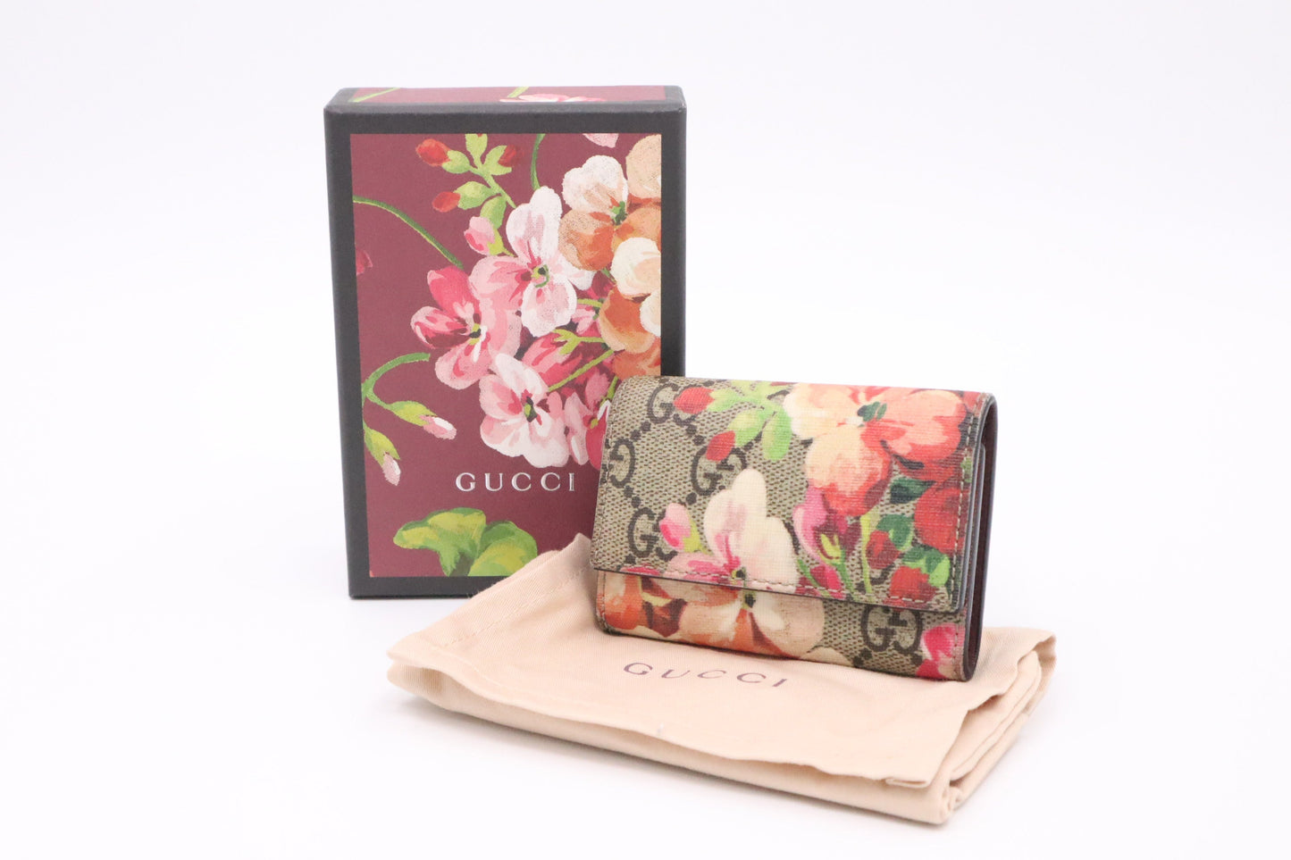 Gucci Key Case In Blooms Handbag Canvas Pink Travel Bag