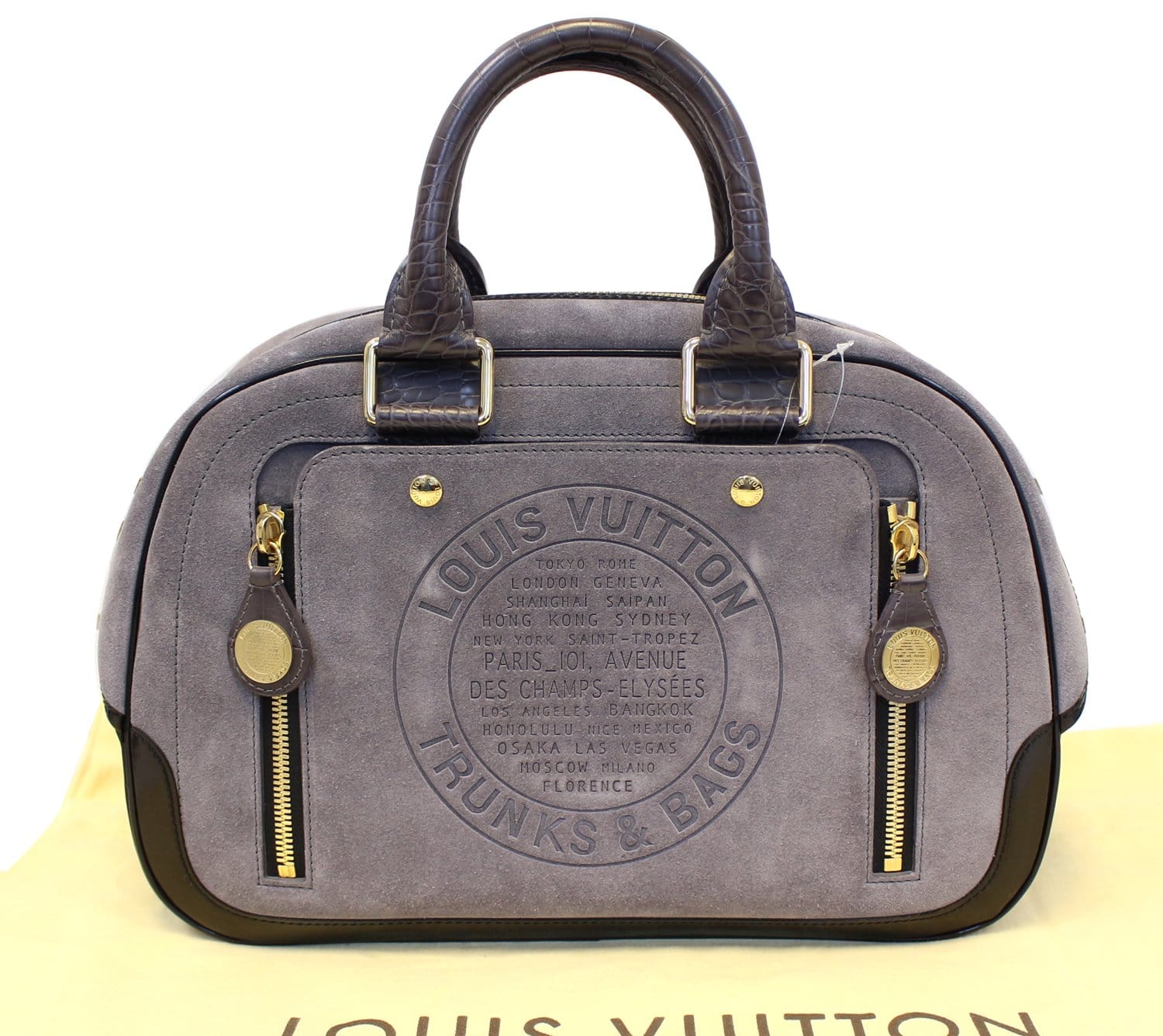 Louis Grey Havane Stamped Trunk Gm Bag Suede Travel Bag