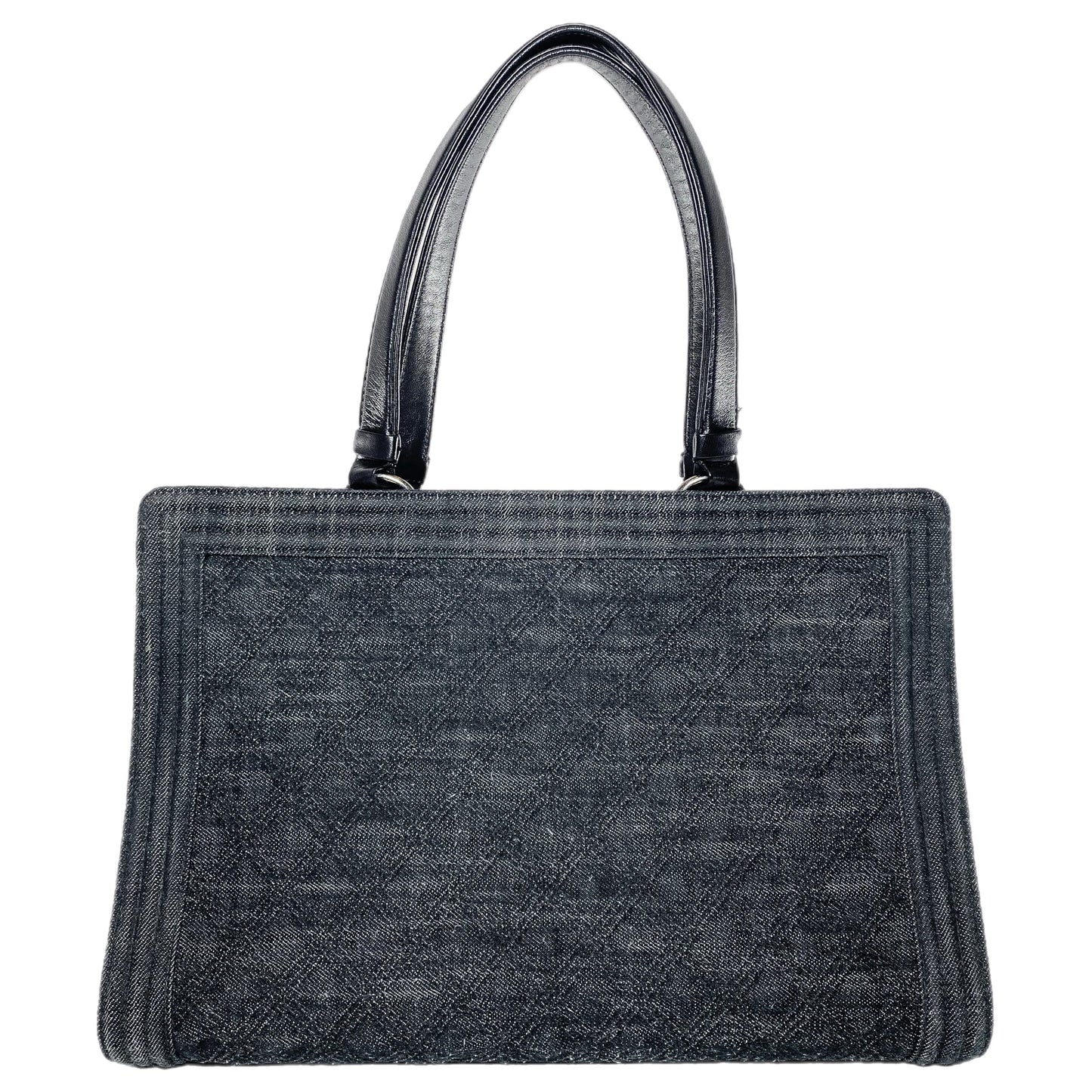 Chanel Black Denim Quilted Boy Shopping Tote
