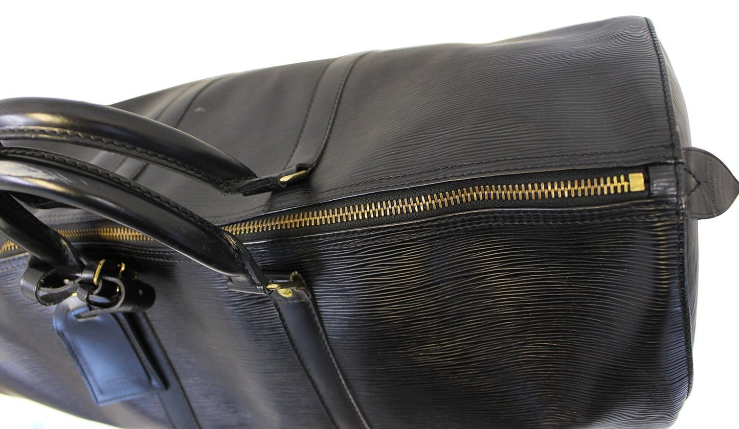 Louis Satchel Bag Epi Keepall Boston Leather Black Travel Bag