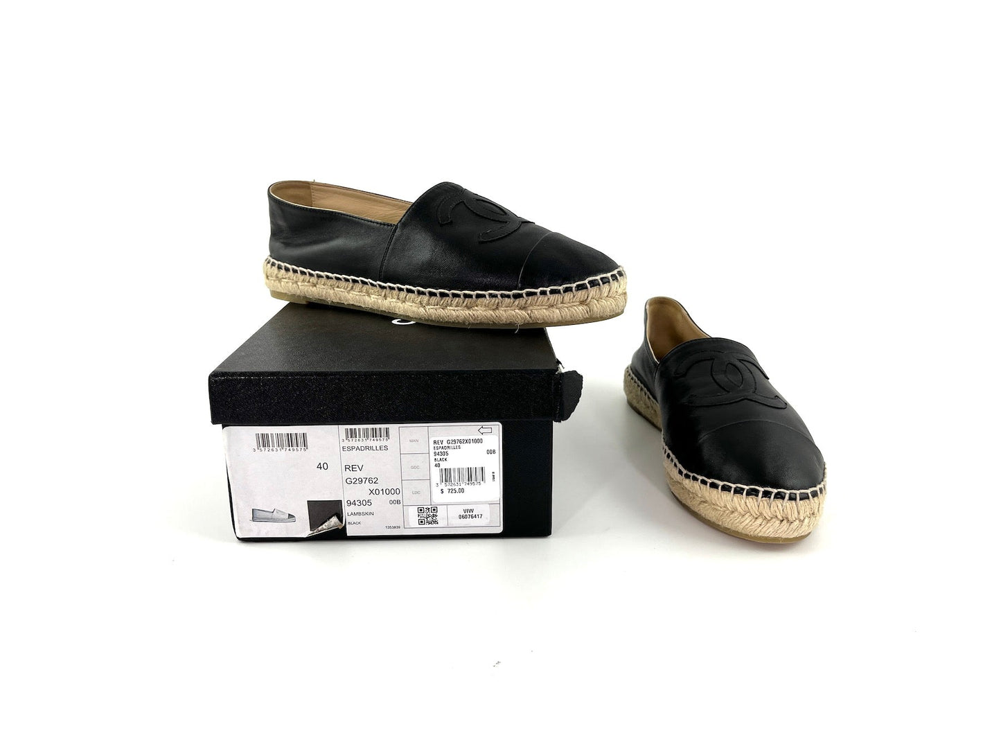 Chanel Black Leather Cc Logo Espadrille Flats 40 Bag