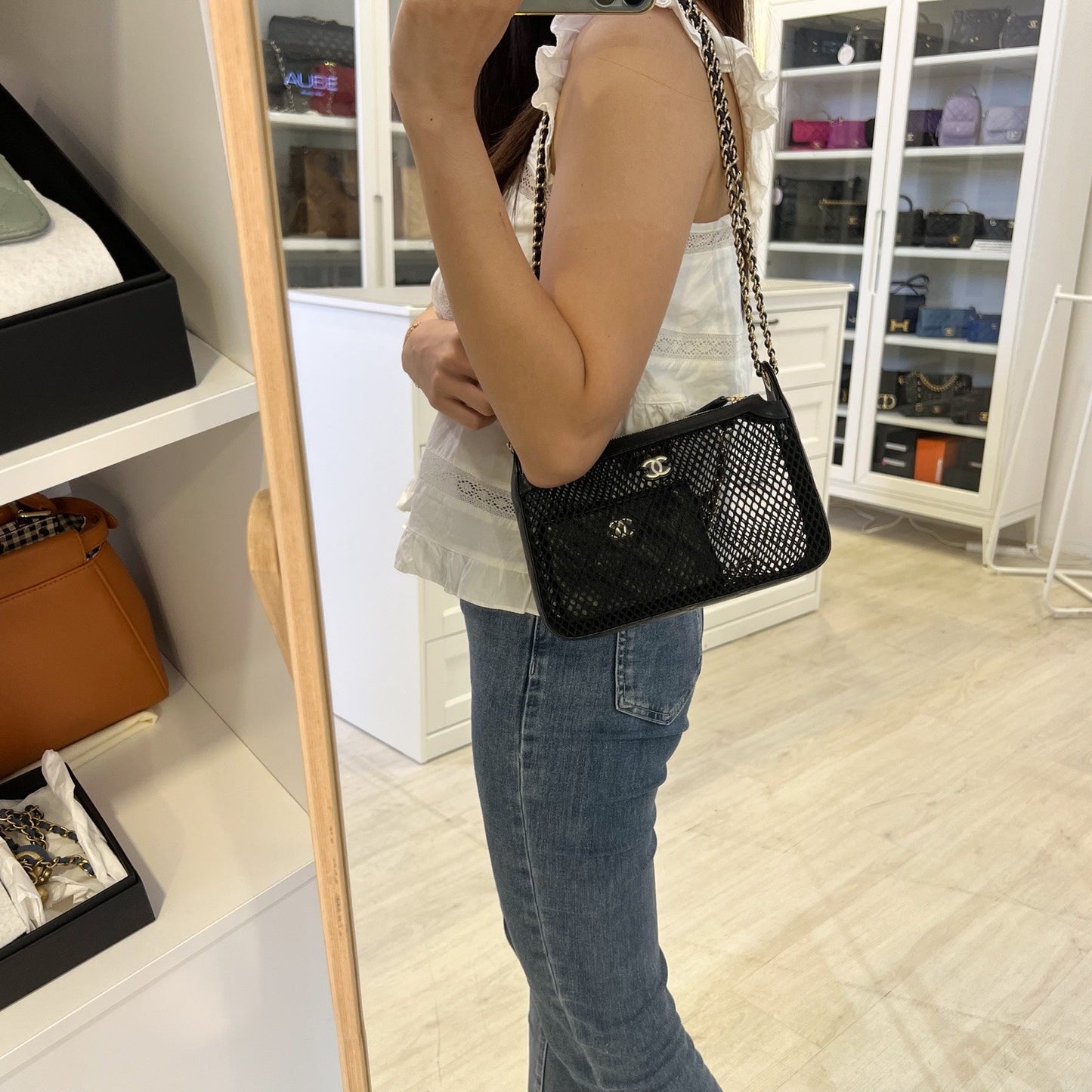 Chanel 25S Clutch on Chain in Black Mesh and Lghw ( )