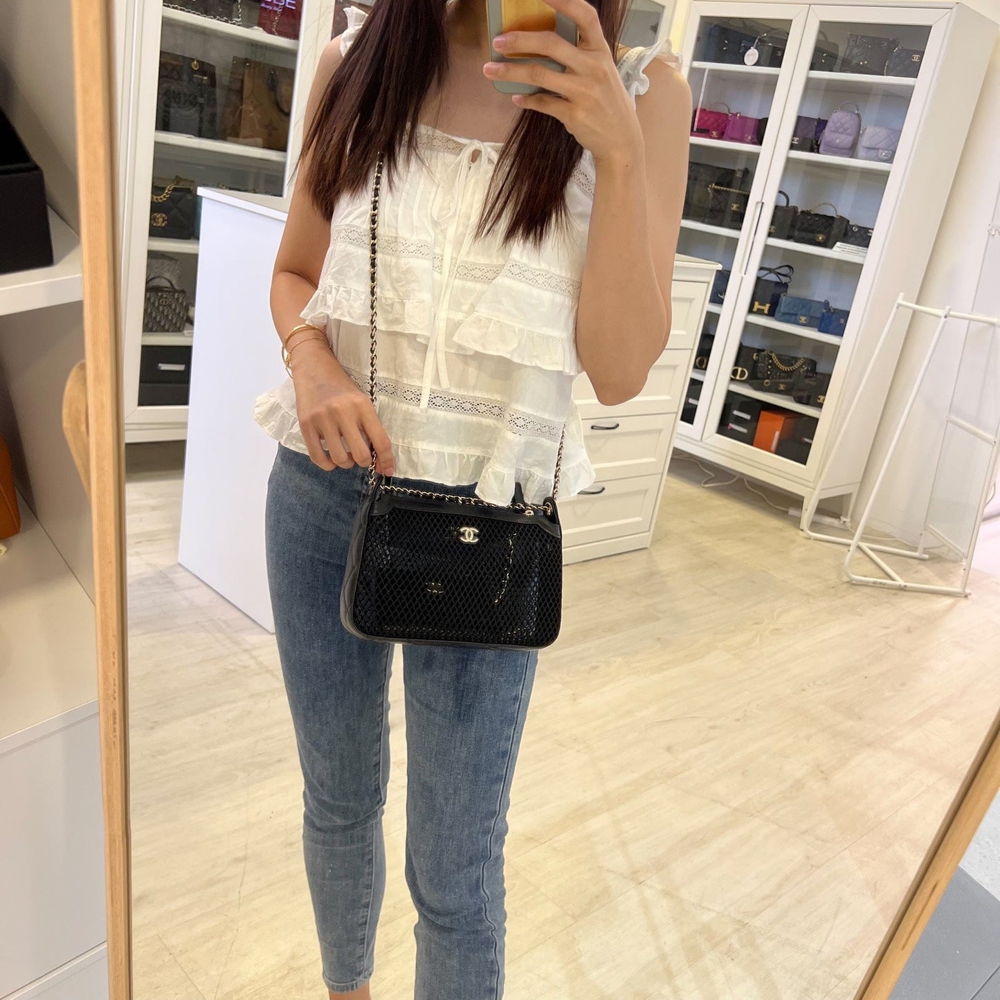 Chanel 25S Clutch on Chain in Black Mesh and Lghw ( )