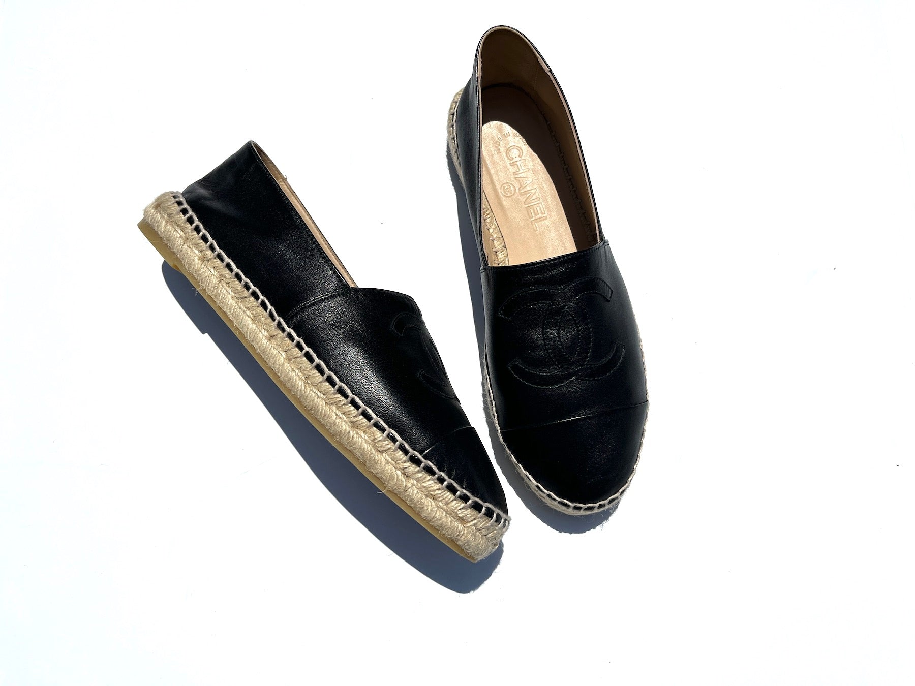 Chanel Black Leather CC Logo Espadrille Flats 40 Handbag