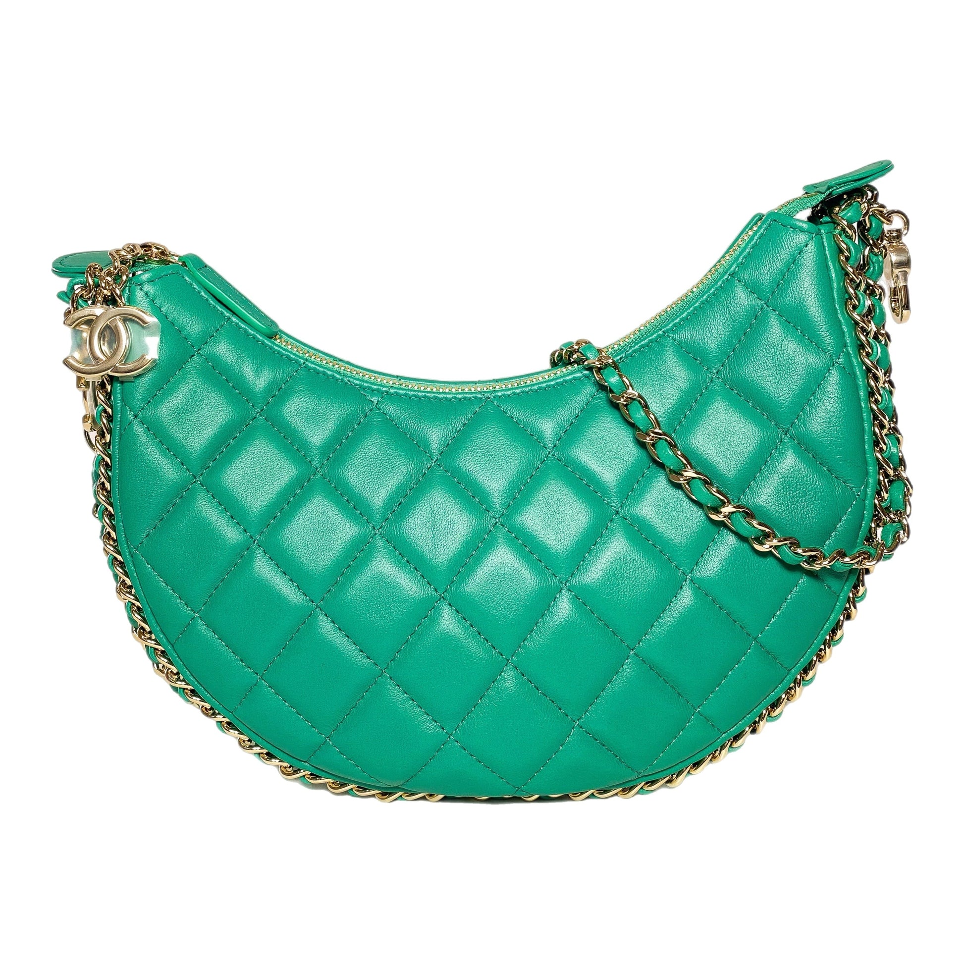 Chanel Small Green Quilted Hobo Bag
