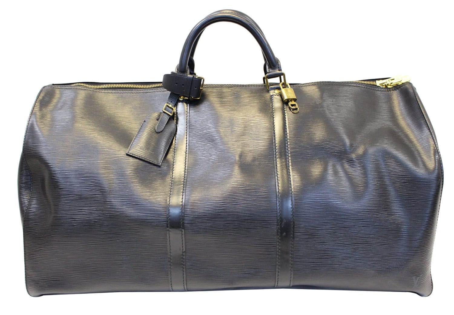 Louis Boston Bag Epi Keepall Leather Black Travel Bag