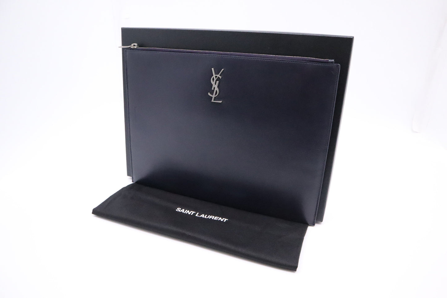 YSL Saint Laurent Clutch In Leather Blue Navy Clutch Bag