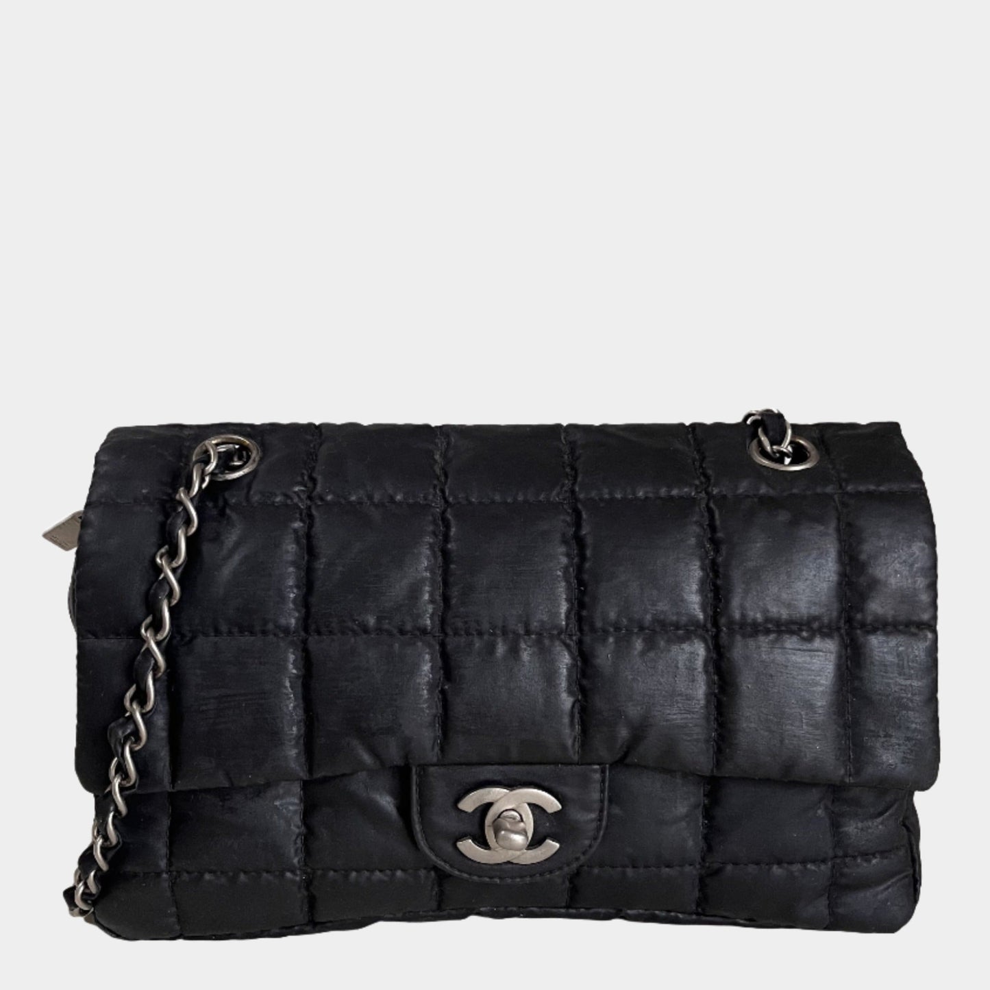 Chanel Nylon Square Quilted Flap Puffer Curved Black Shoulder Bag