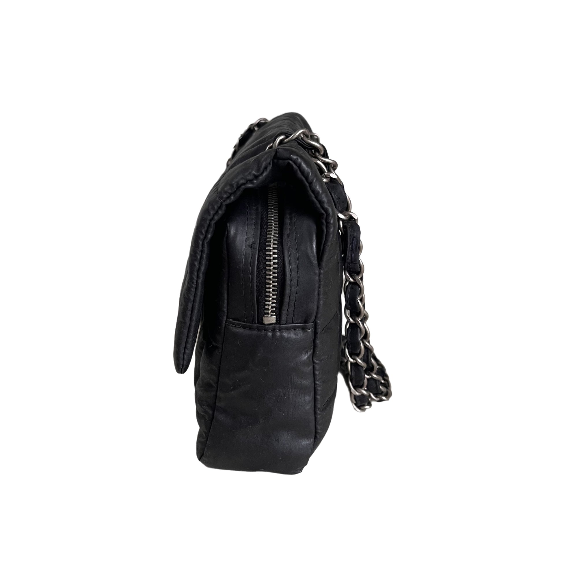 Chanel Nylon Square Quilted Flap Puffer Curved Black Shoulder Bag