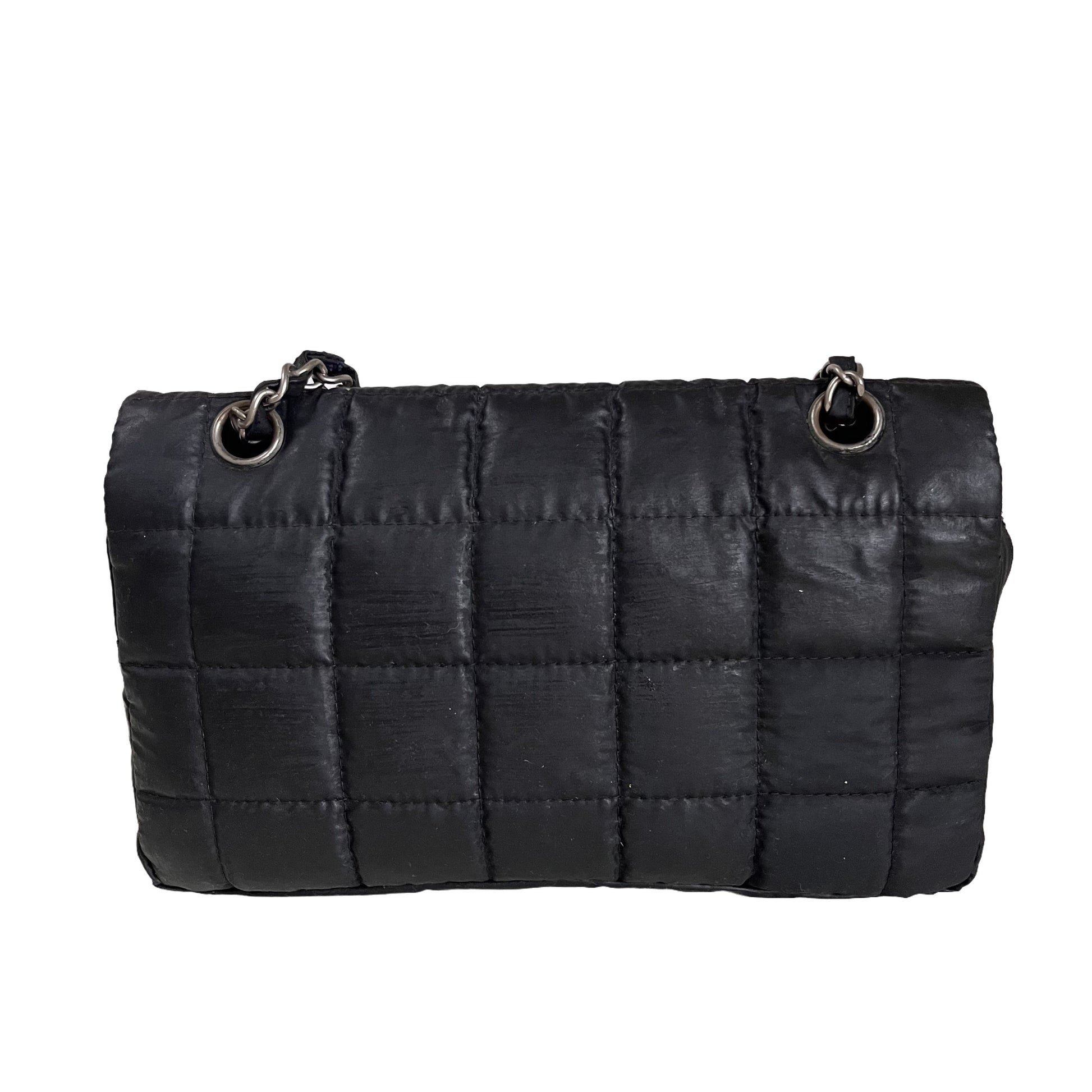 Chanel Nylon Square Quilted Flap Puffer Curved Black Shoulder Bag