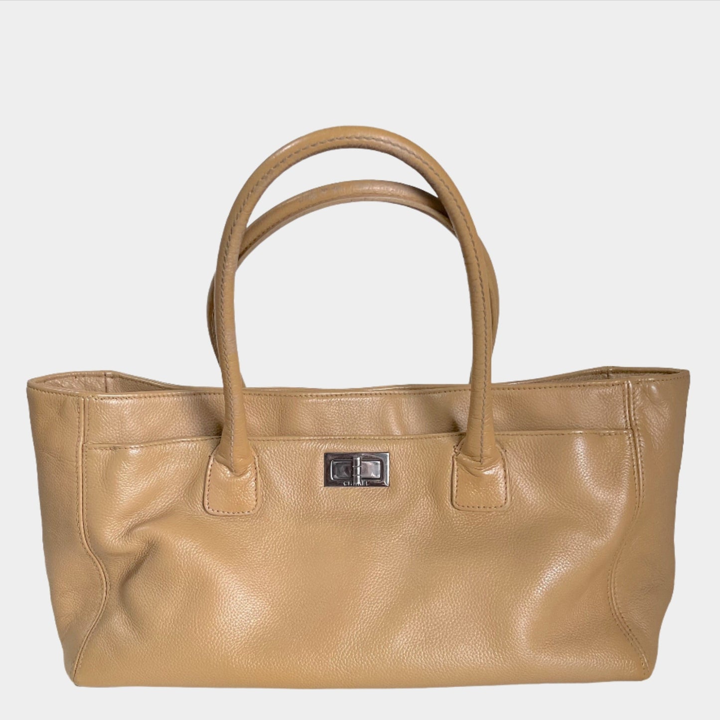 Chanel Cerf Executive East West Camel Caviar Beige Small Leather Handbag