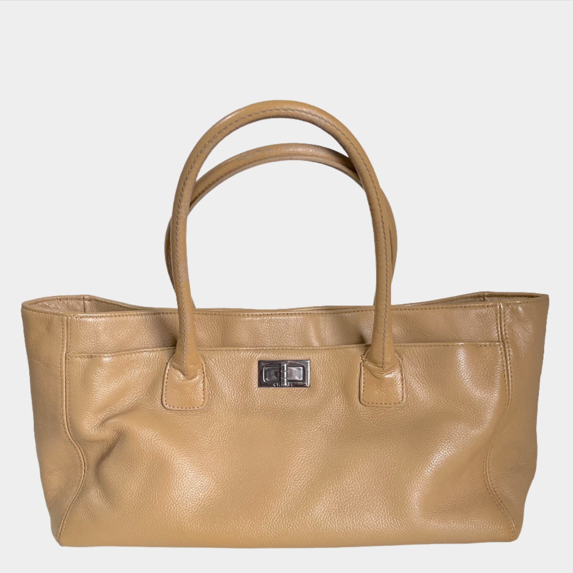 Chanel Cerf Executive East West Camel Caviar Beige Small Leather Handbag
