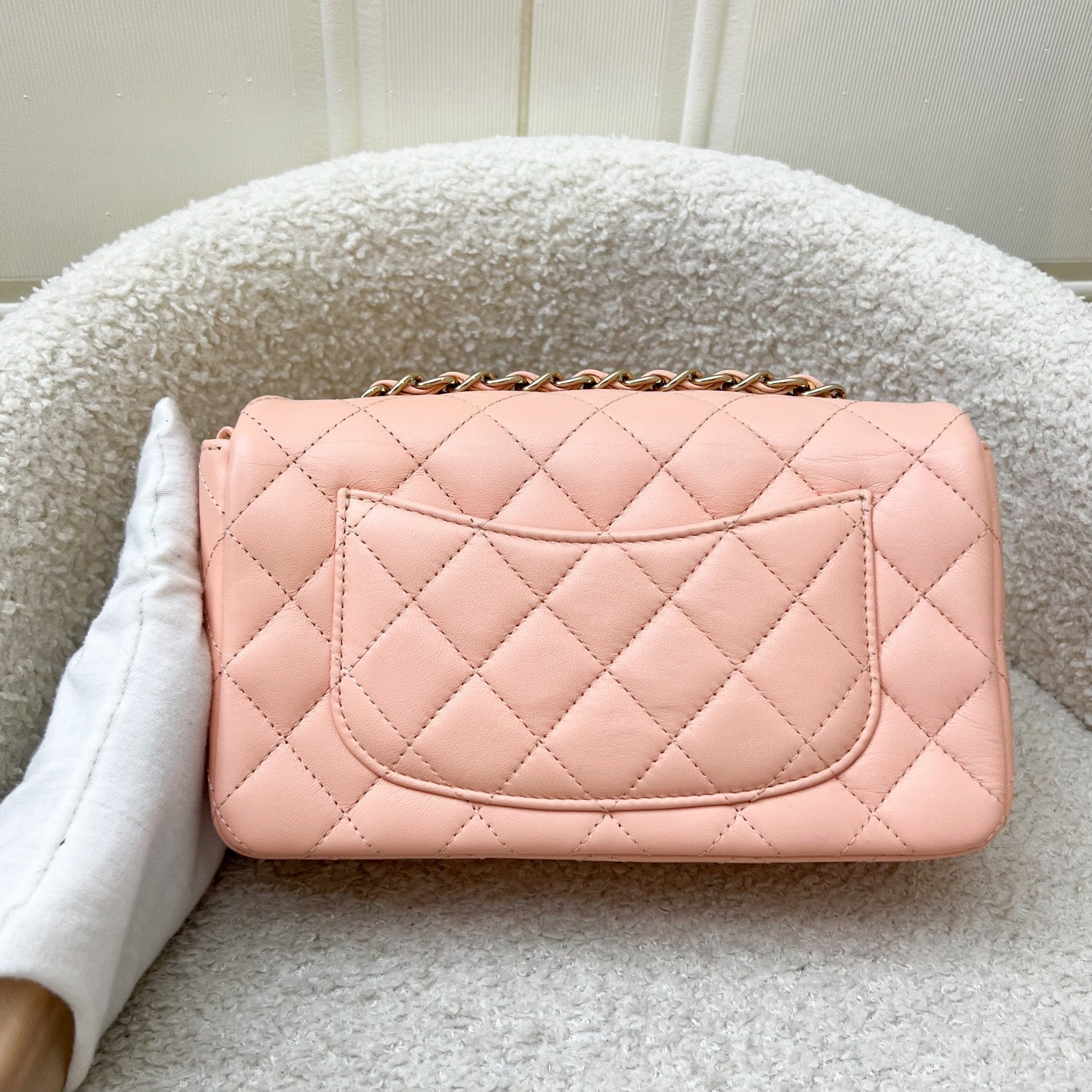 Chanel Classic Mini Rectangle in 22C Peach Pink Lambskin and Lghw ( ) Handbag