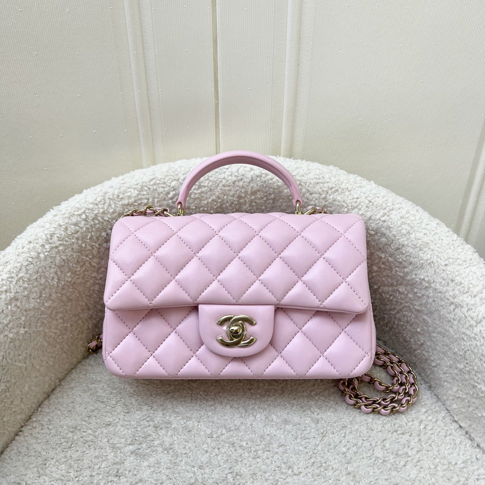 Chanel [brand New] Top Handle Mini Rectangle Flap in 25S Light Pink Lambskin Aghw ( ) Handbag