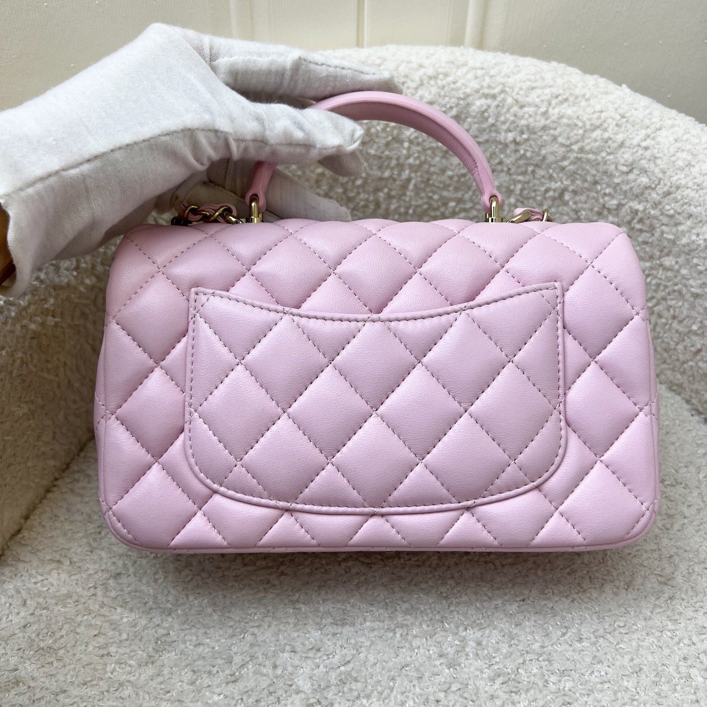 Chanel [brand New] Top Handle Mini Rectangle Flap in 25S Light Pink Lambskin Aghw ( ) Handbag
