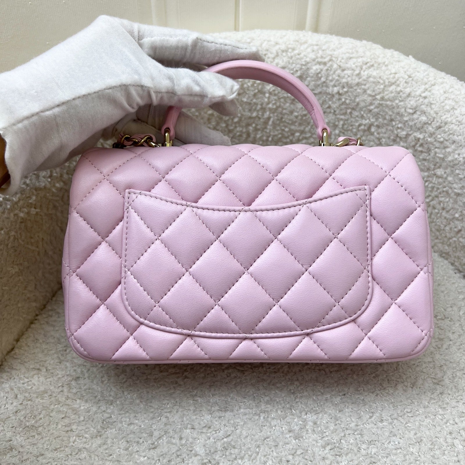 Chanel [brand New] Top Handle Mini Rectangle Flap in 25S Light Pink Lambskin Aghw ( ) Handbag