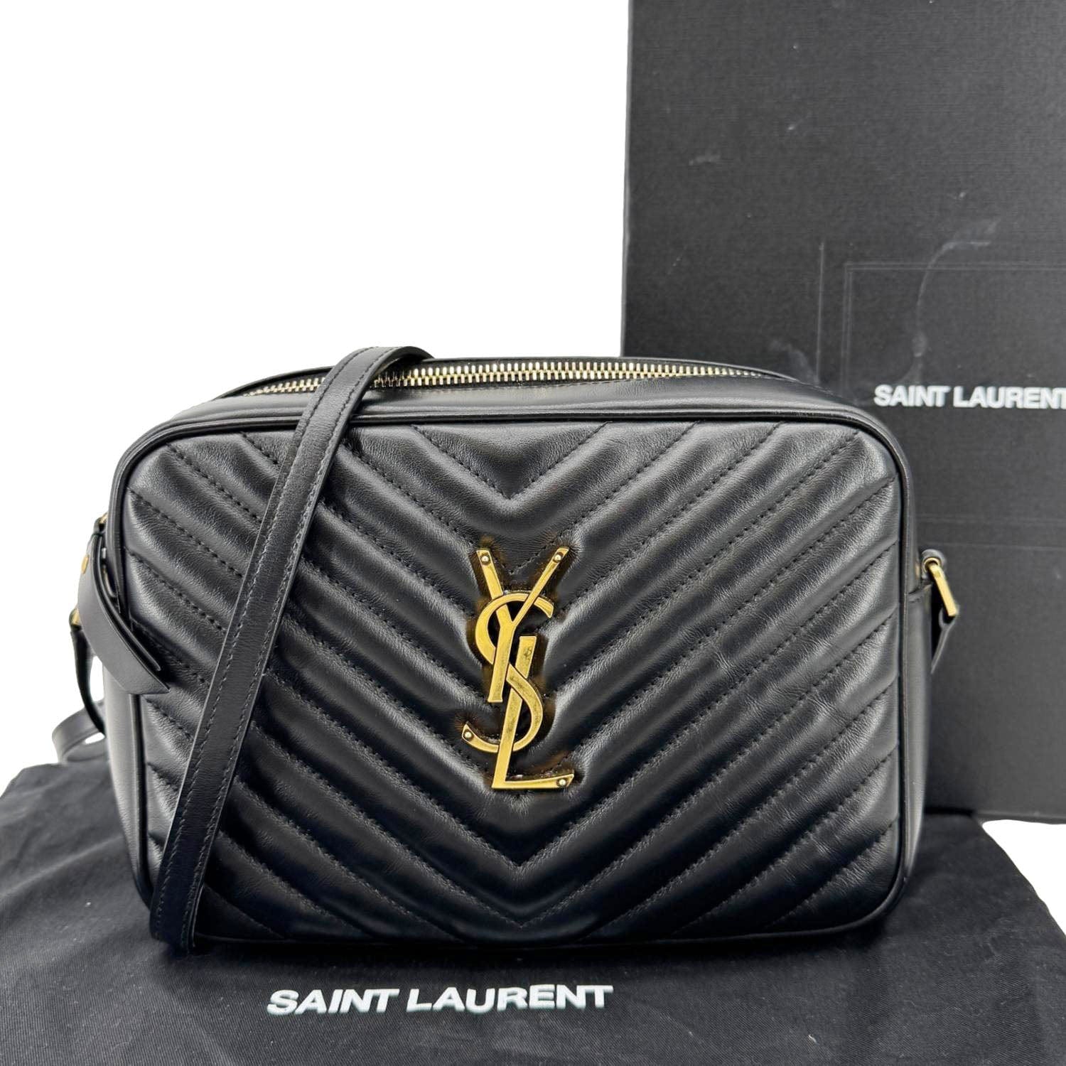 YSL Saint Laurent Yves Lou Chevron Camera Bag Leather Black Travel Bag Lou Camera Bag