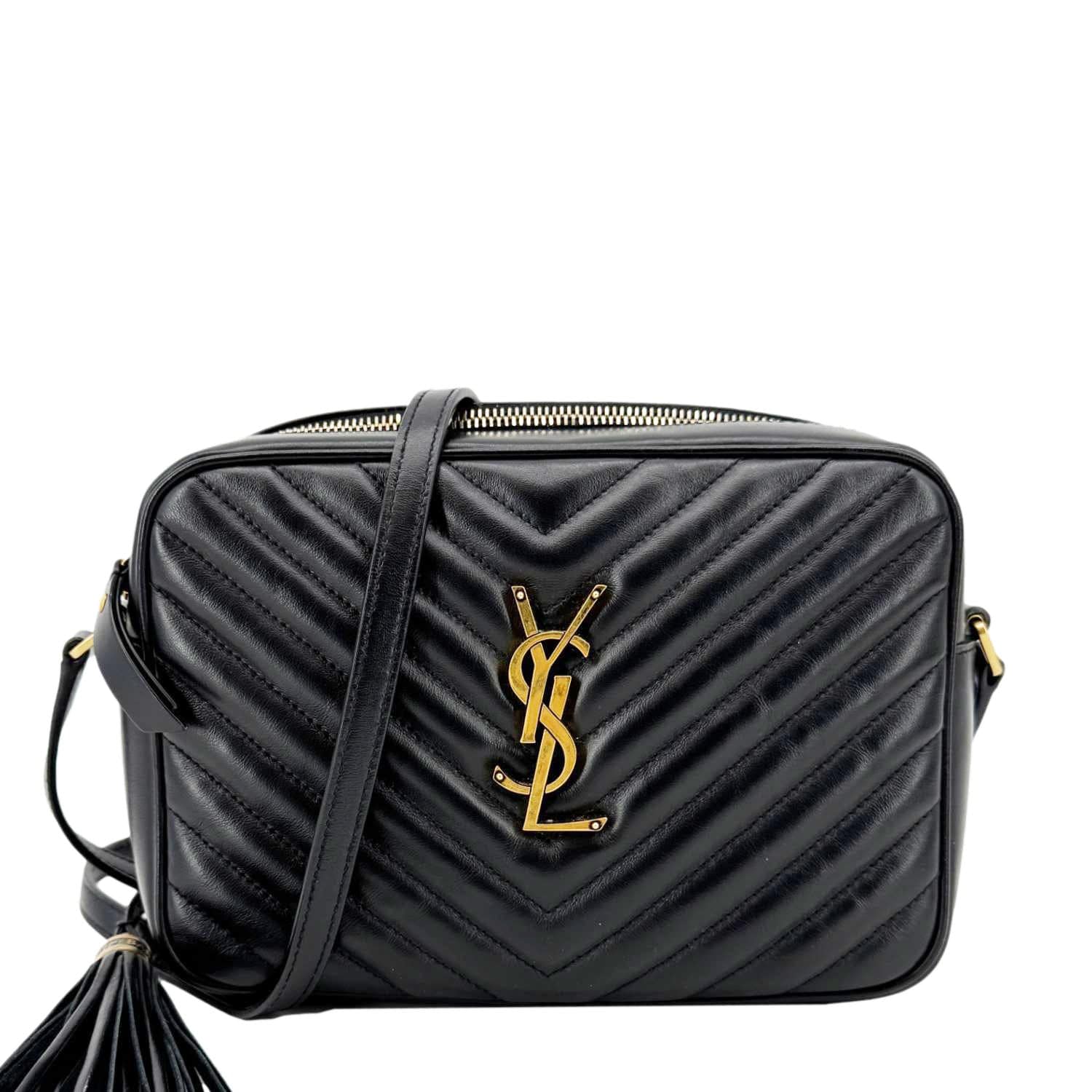 YSL Saint Laurent Yves Lou Chevron Camera Bag Leather Black Travel Bag Lou Camera Bag