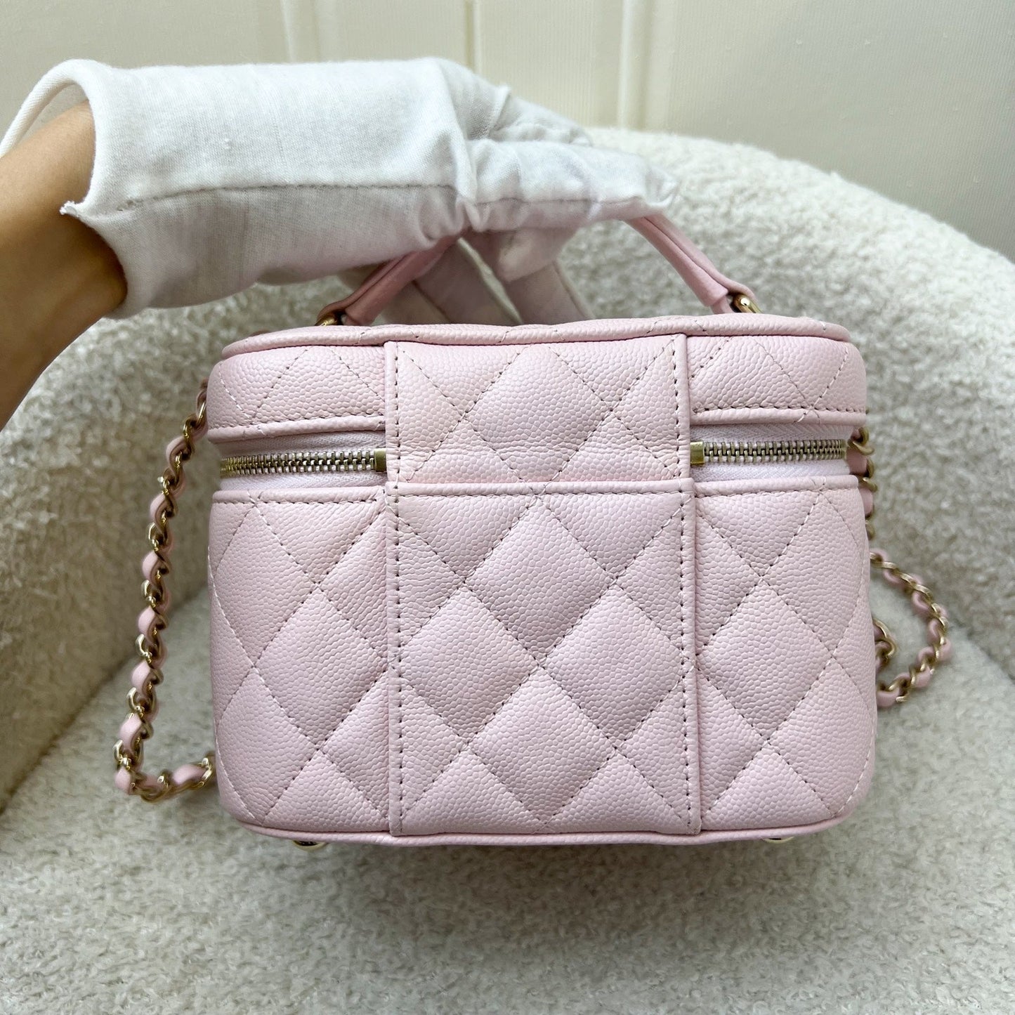 Chanel 22S Top Handle Vanity Case With Chain In Pink Caviar Lghw ( ) Bag