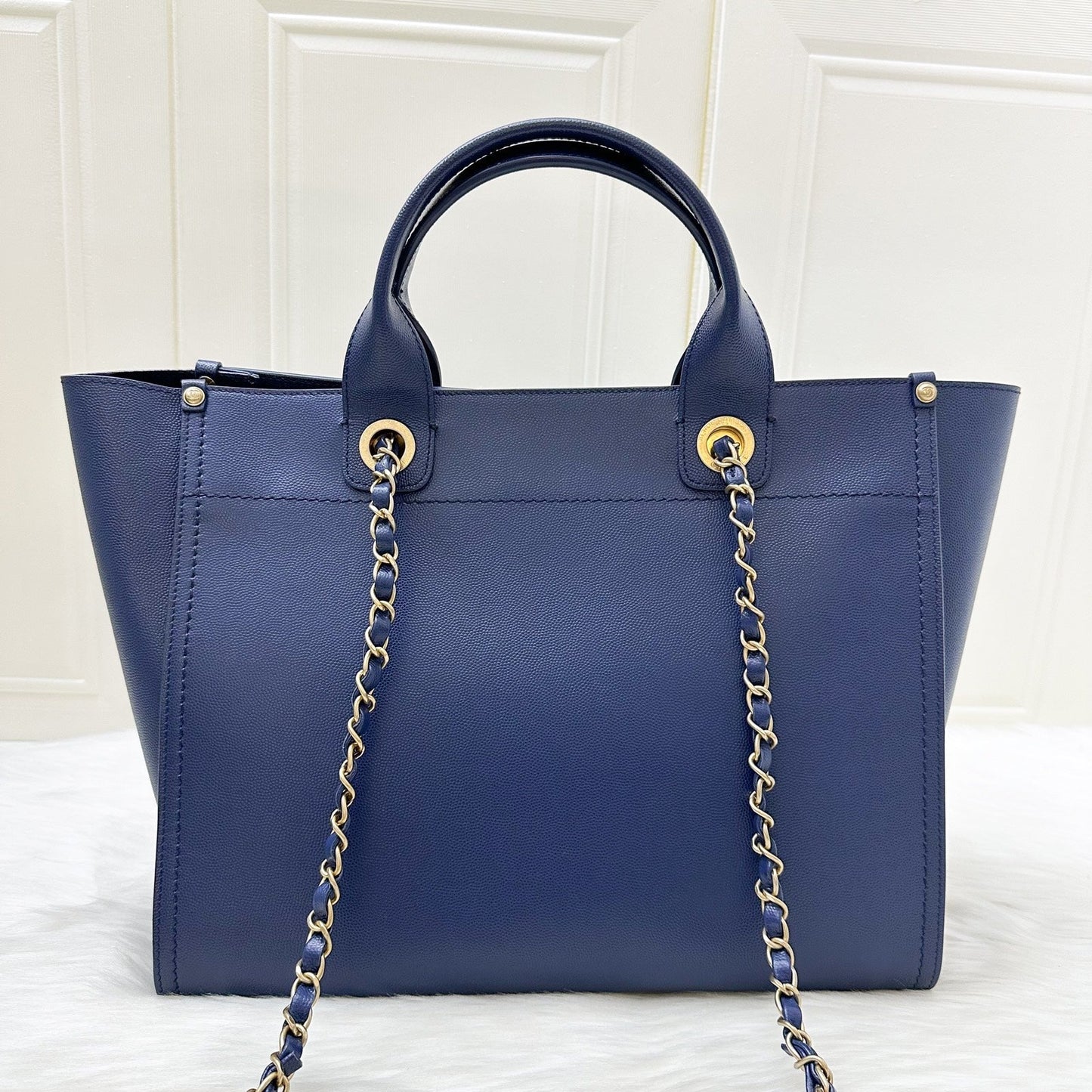 Chanel Small / Medium Deauville Tote in Navy Caviar and Aghw