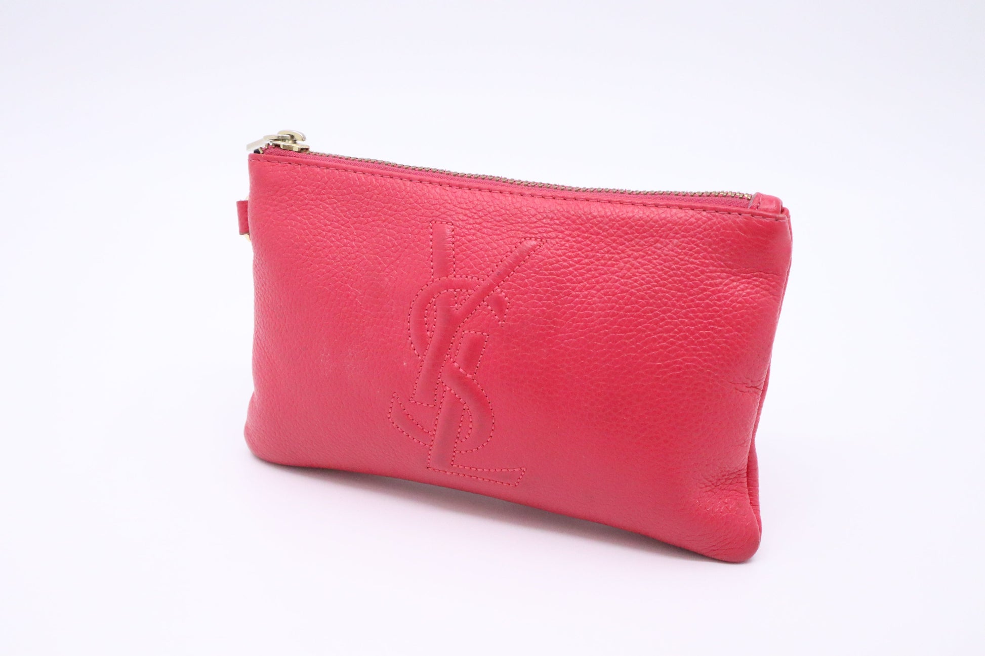 YSL Saint Laurent Pouch In Travel Bag Leather Pink